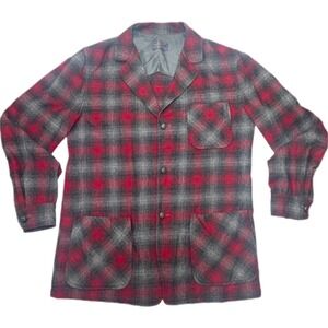 VTG Pendleton Mens Red Plaid Virgin Wool Shirt Jacket Overshirt M USA 50s 60s